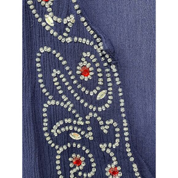 Cathy Daniels Embroidered High Low Tunic Blouse Navy Blue Women's Plus Size 2X - Picture 4 of 10